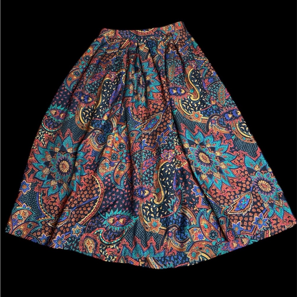 80’s-90’s Paisley Print Pleated A-Line Skirt 13” Waist